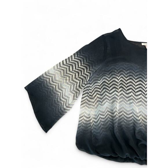 Roz & Ali Women's Black Patterned Long Sleeve Sheer Blouse Lined Tank Top 1X - Picture 4 of 8